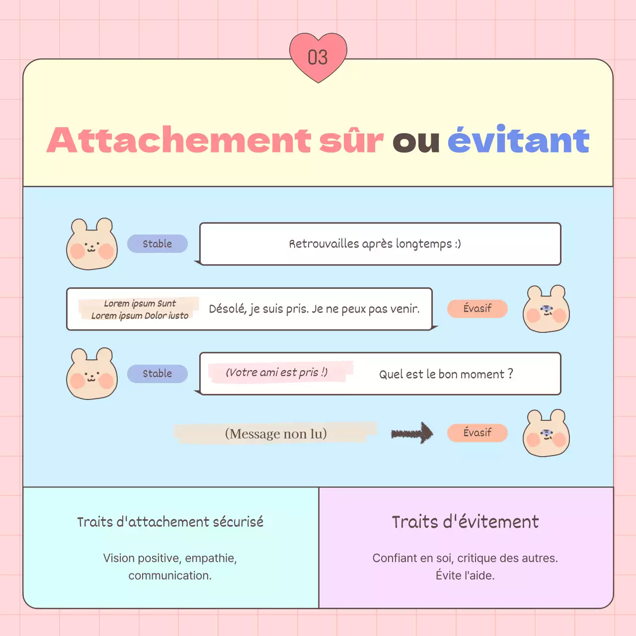 Guide des styles d'attachement de l'adulte en rose et bleu clair