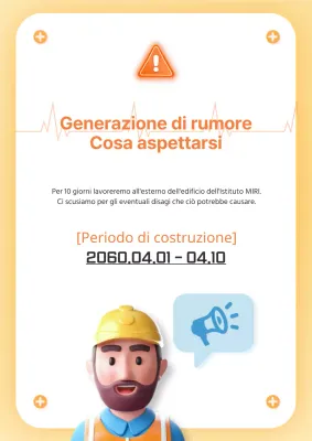 Semplice avviso di rumore di costruzione giallo e azzurro