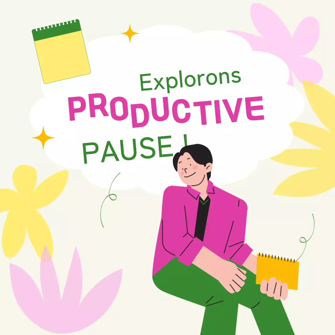 Guide de l'étudiant pour des vacances de printemps modernes en vert et jaune