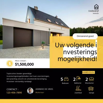 Zwart en Geel Modern Eenvoudig Investeren in Vastgoed Instagram Post