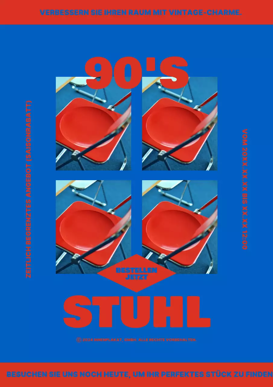 Rote und blaue Vintage-Stühle für die Inneneinrichtung zum Verkauf angeboten