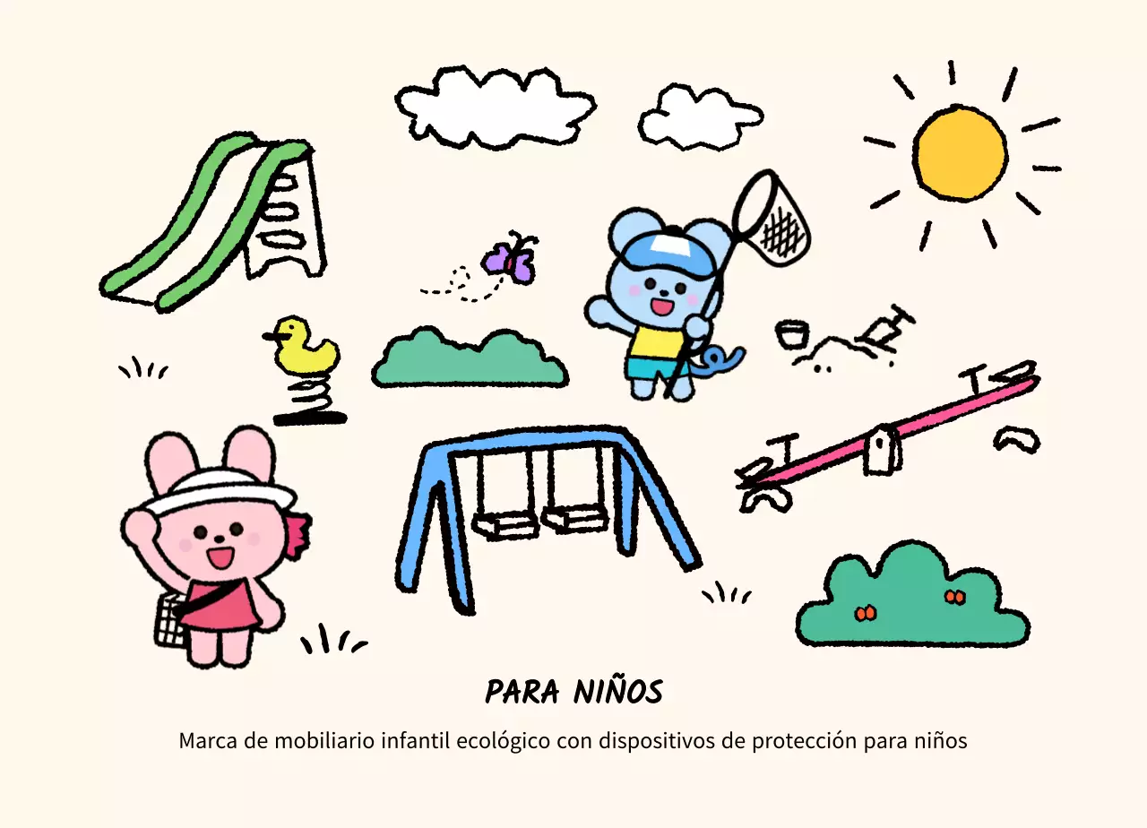 Dibujo ilustración concepto tienda de muebles infantiles en colores beige