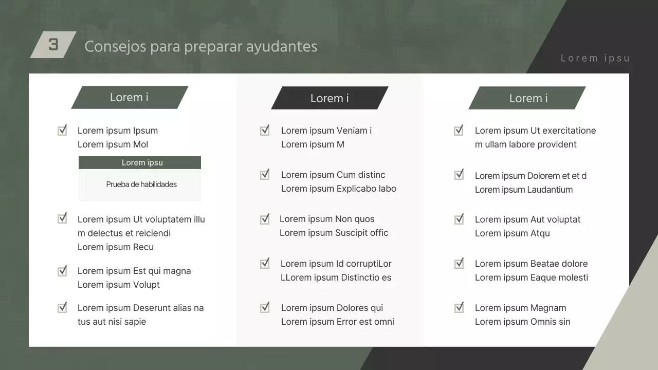 Una presentación sencilla, de color caqui, para la sesión informativa de los suboficiales.