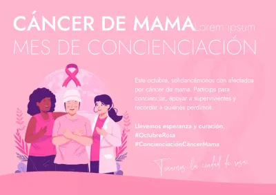 Publicidad de un moderno evento rosa y blanco contra el cáncer de mama
