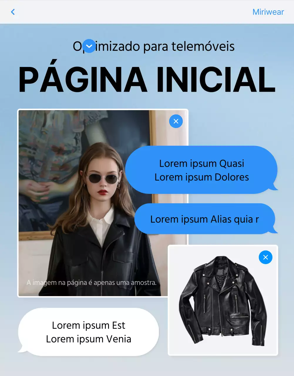 Promover uma introdução à página de pormenores da moda em azul e branco