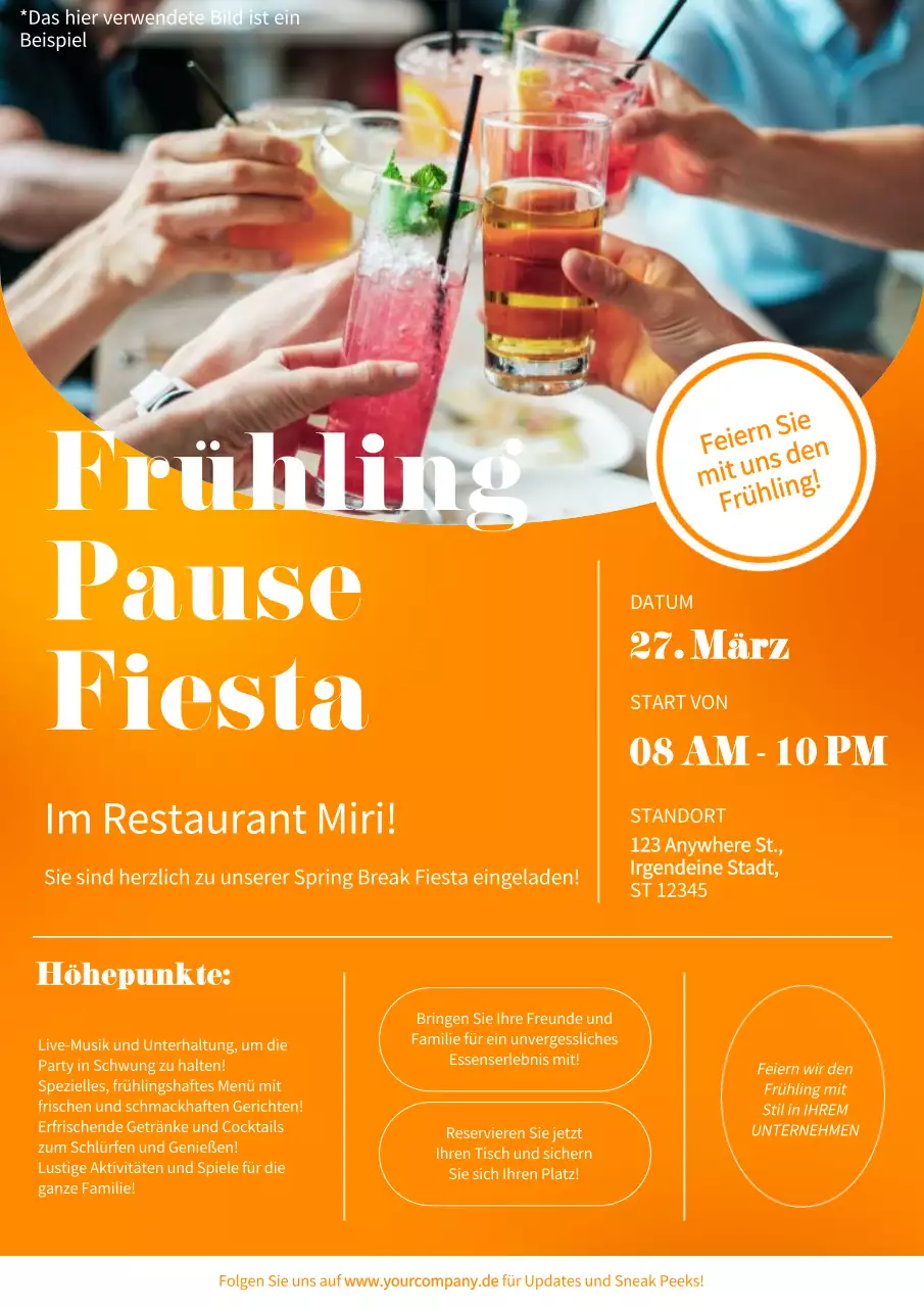 Orange und Weiß Modernes Restaurant Frühlings-Event-Anzeige