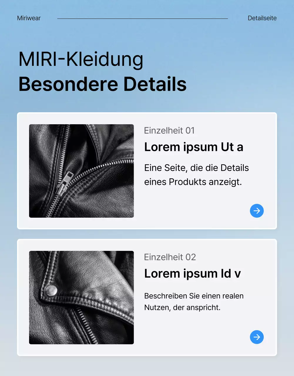 Fördern Sie eine trendige blau-weiße Mode-Detailseite für Mobiltelefone