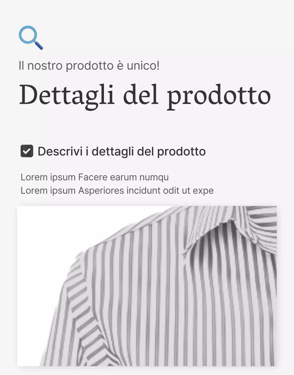 Descrizioni di dettagli dei prodotti o pubblicità per un centro commerciale di moda, decorate con uno stile semplice di emoji bianche e grigie.
