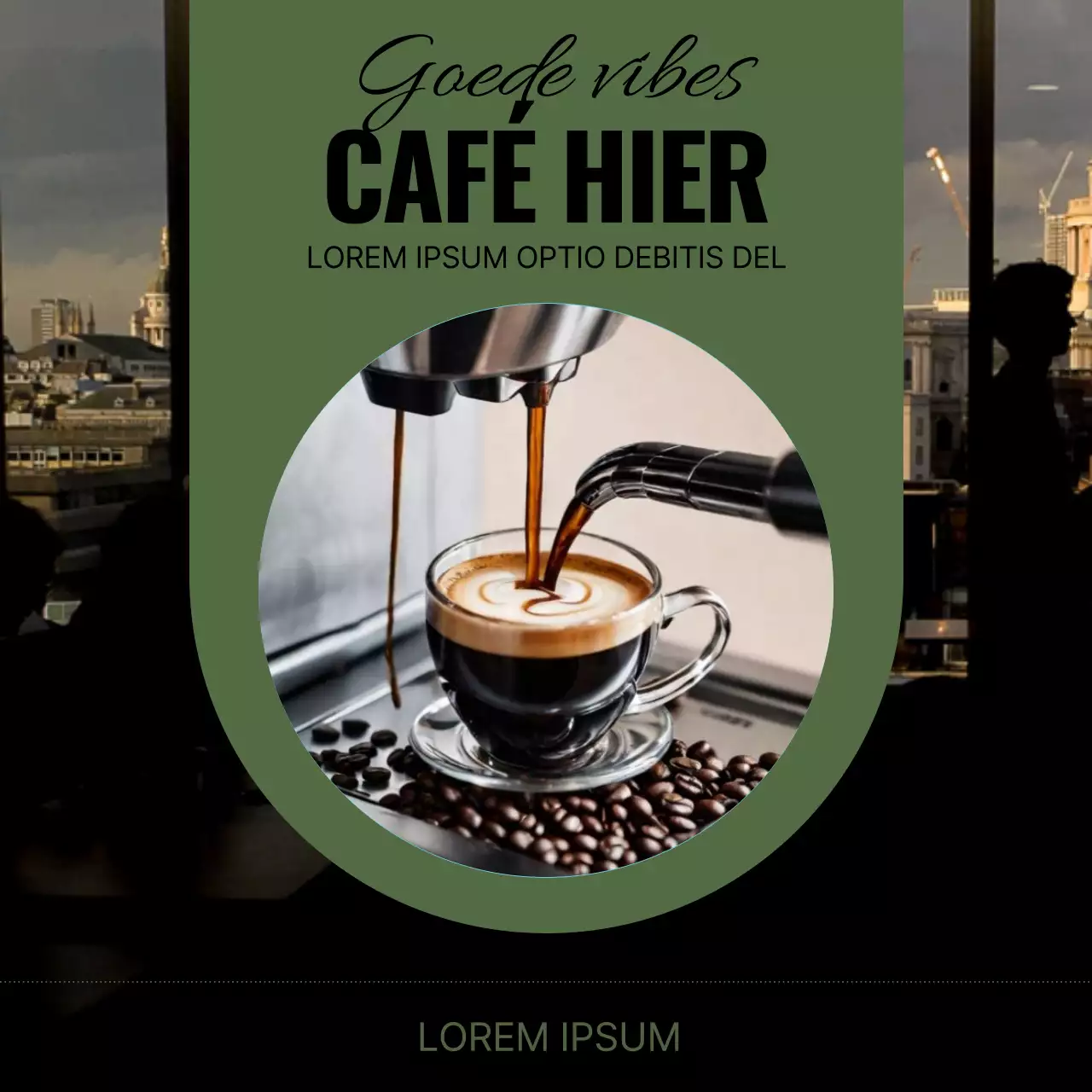 Een eenvoudig café in kaki en grijs Informatie over evenementaankondiging