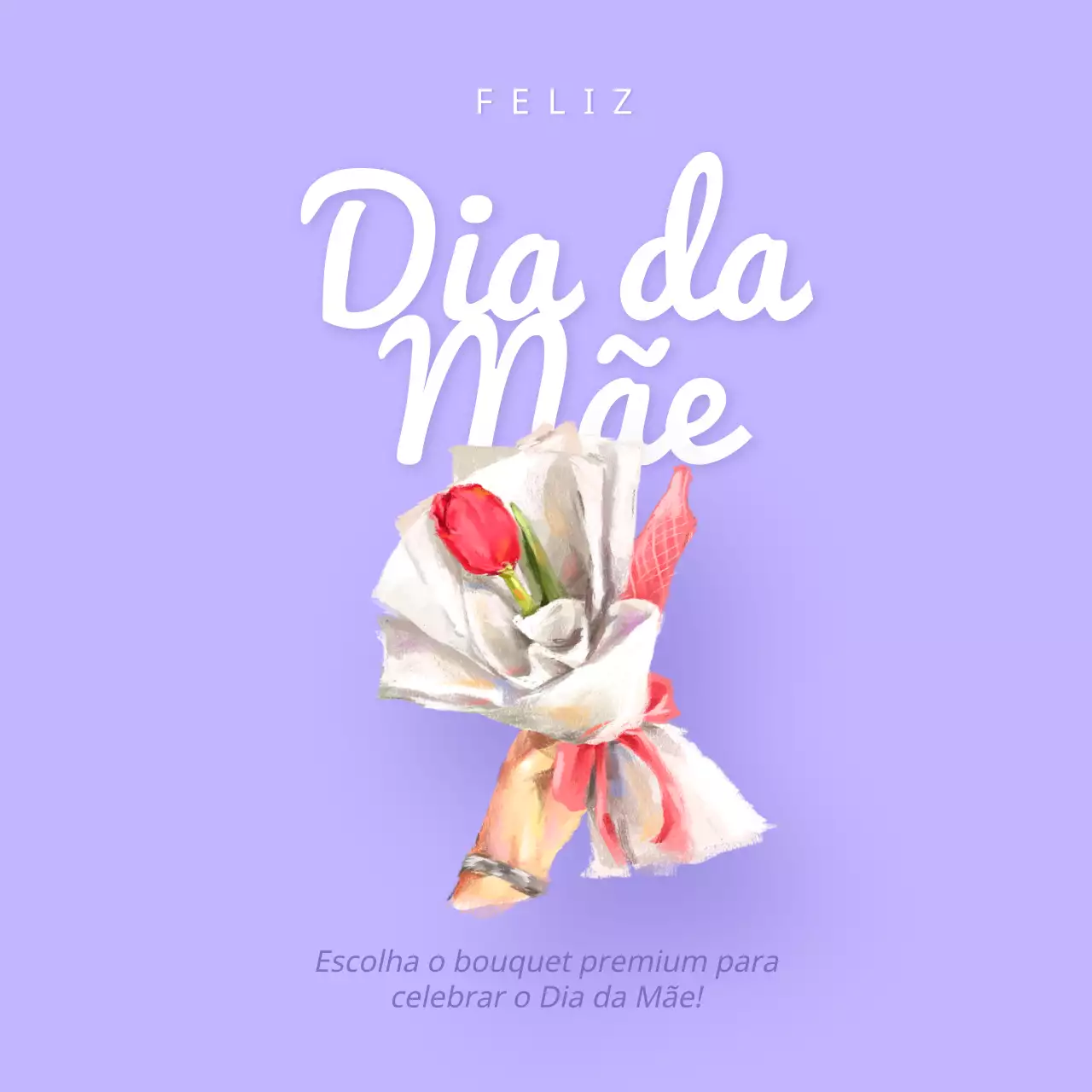 Lilás e branco Mínimo lúdico Ilustrativo Feliz dia das mães Buquê de flores Postagem no Instagram