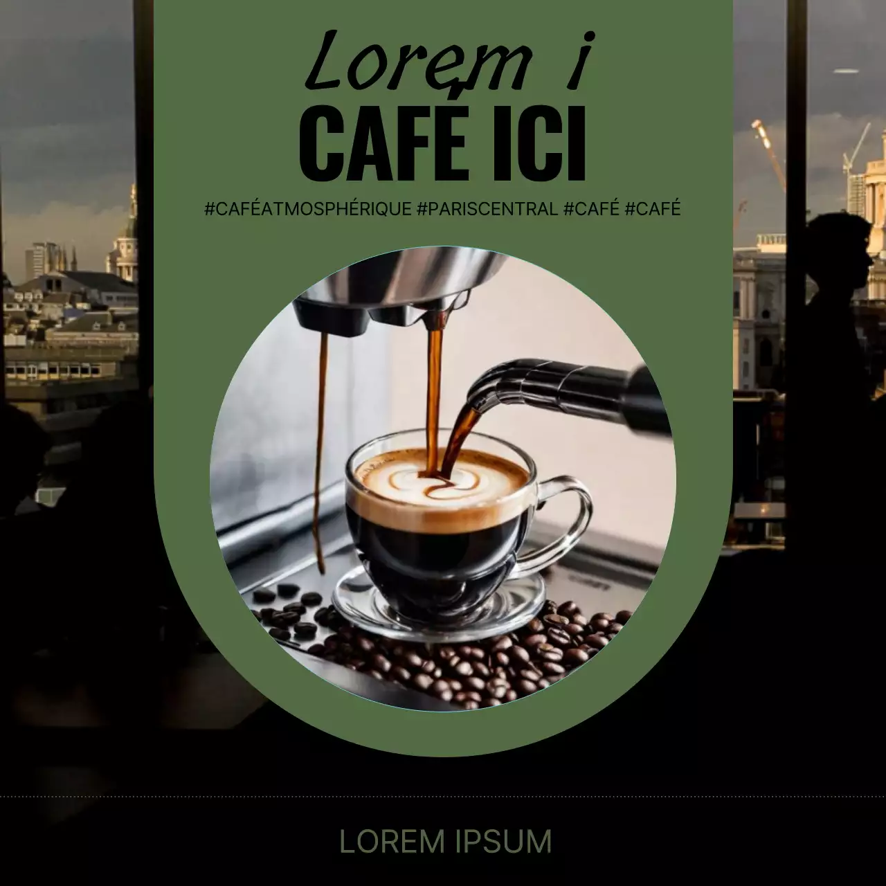 Un café simple dans les tons kaki et gris Information sur l'annonce de l'événement