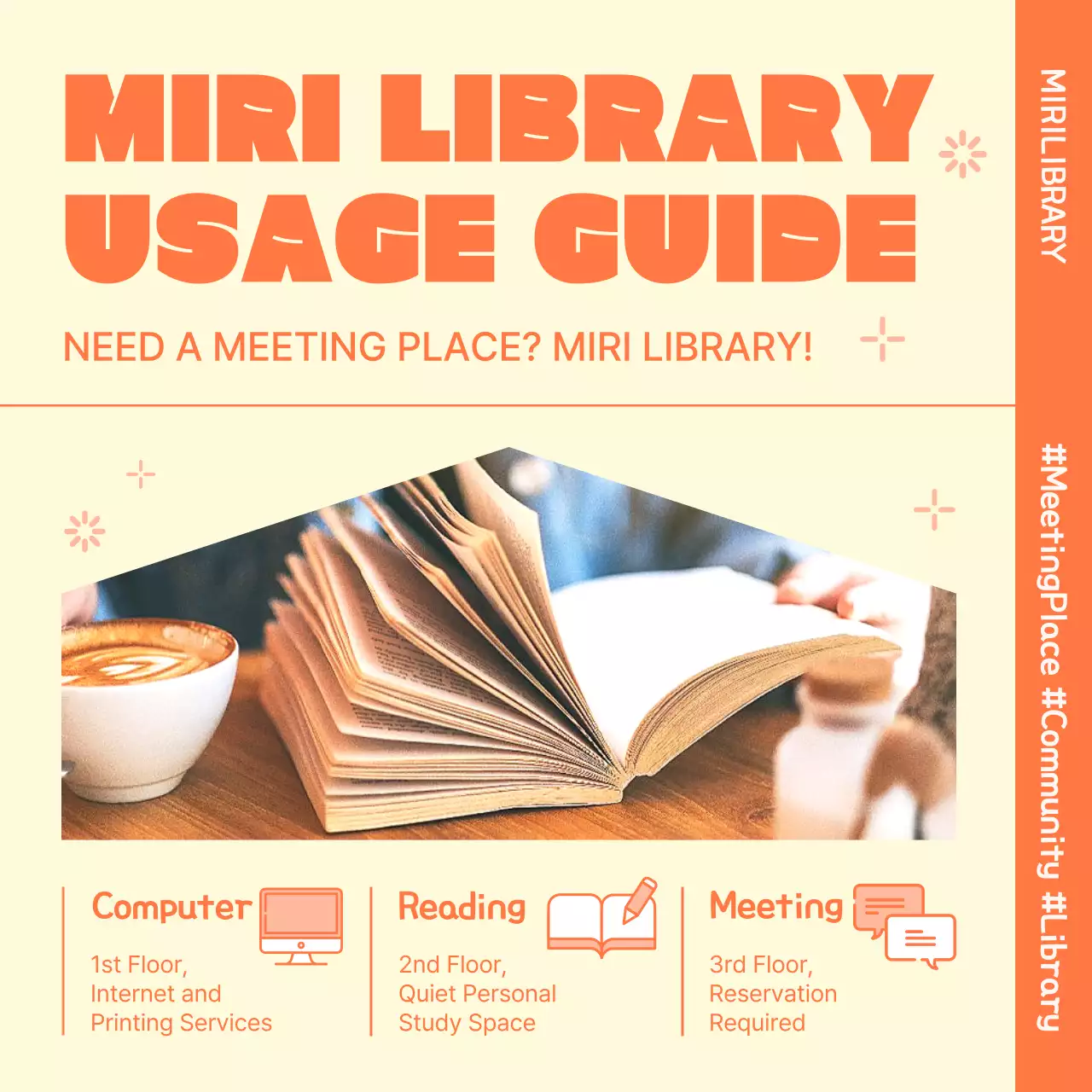 오렌지 심플 라이브러리 가이드 소셜 미디어 게시물