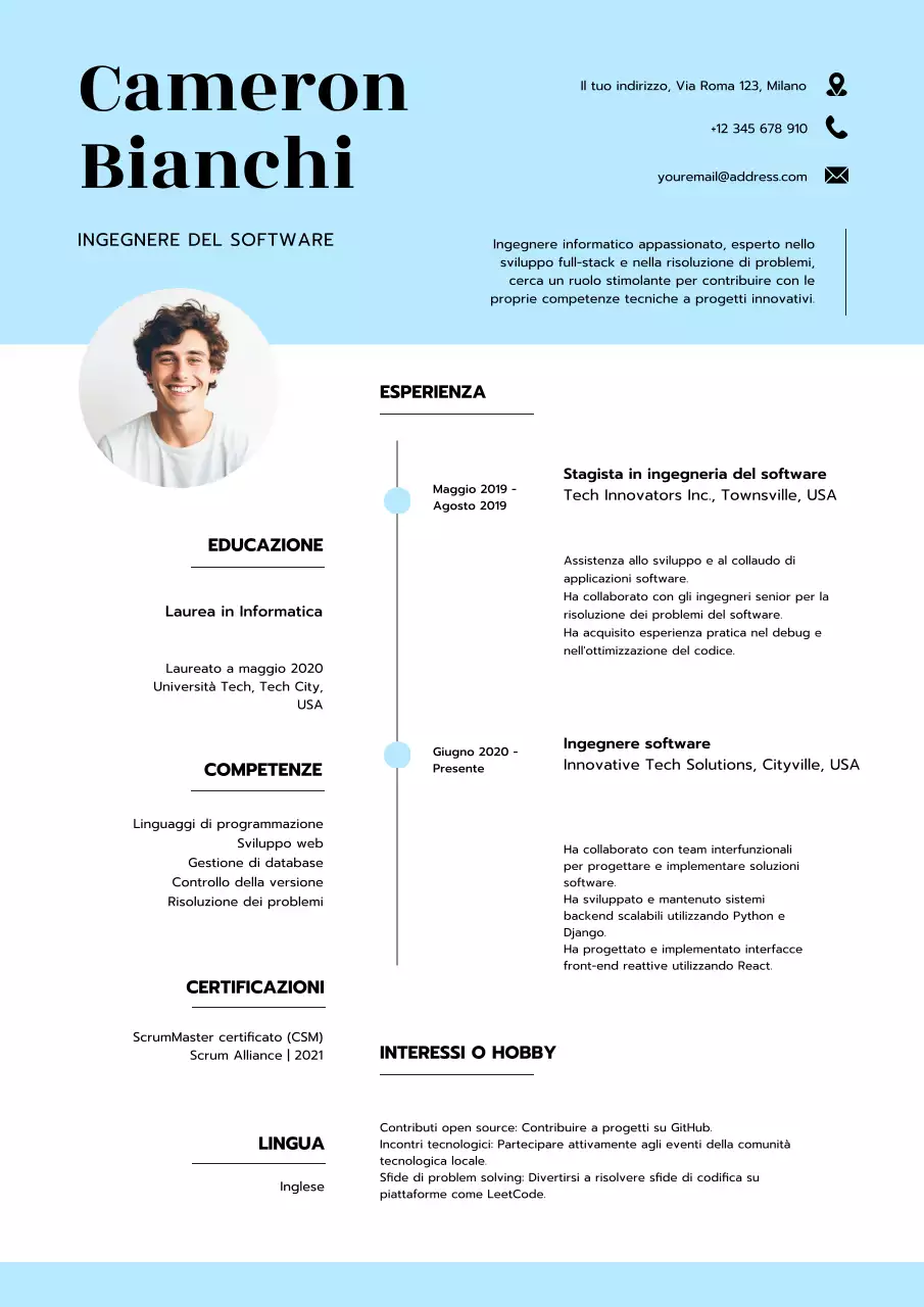 Curriculum dell'ingegnere del software semplice Sky Blue