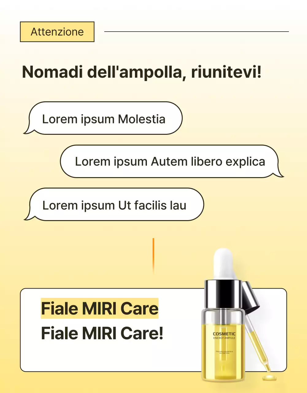 Promuovere una semplice pagina introduttiva di cosmetici per la cura della pelle in giallo e arancione