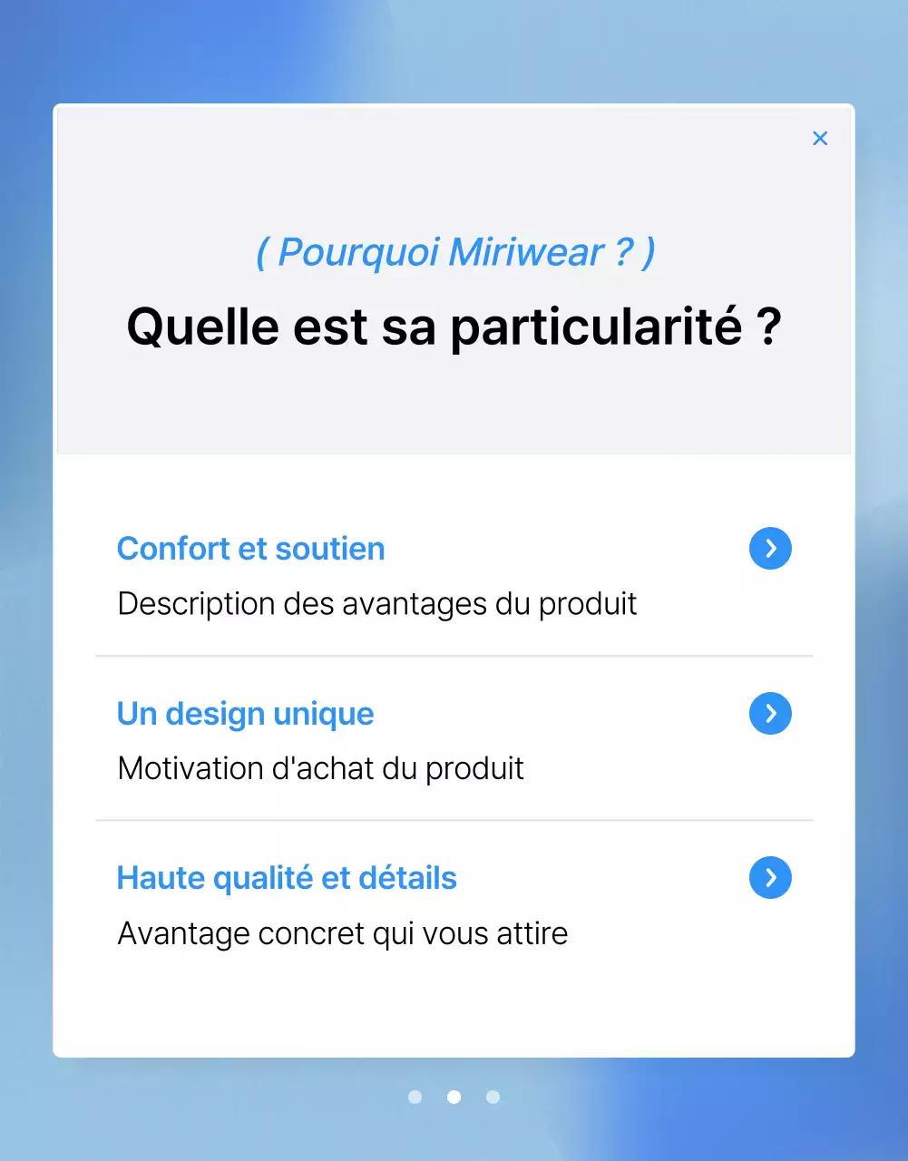 Promouvoir une intro de page détaillée de mode bleue et blanche très tendance