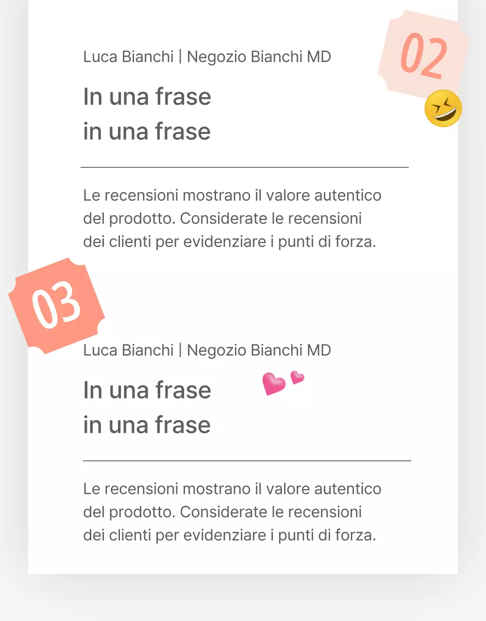 Una recensione o una pubblicità per un negozio di moda con un semplice stile emoji bianco e grigio.