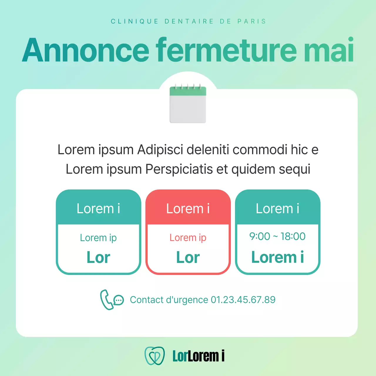 Annonce simple d'un cabinet dentaire privé aux couleurs menthe et chartreuse