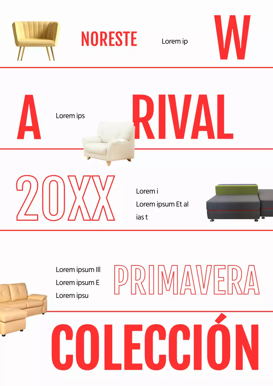 Promocionar el lanzamiento de nuevos productos con una sencilla combinación de colores rojo y blanco.