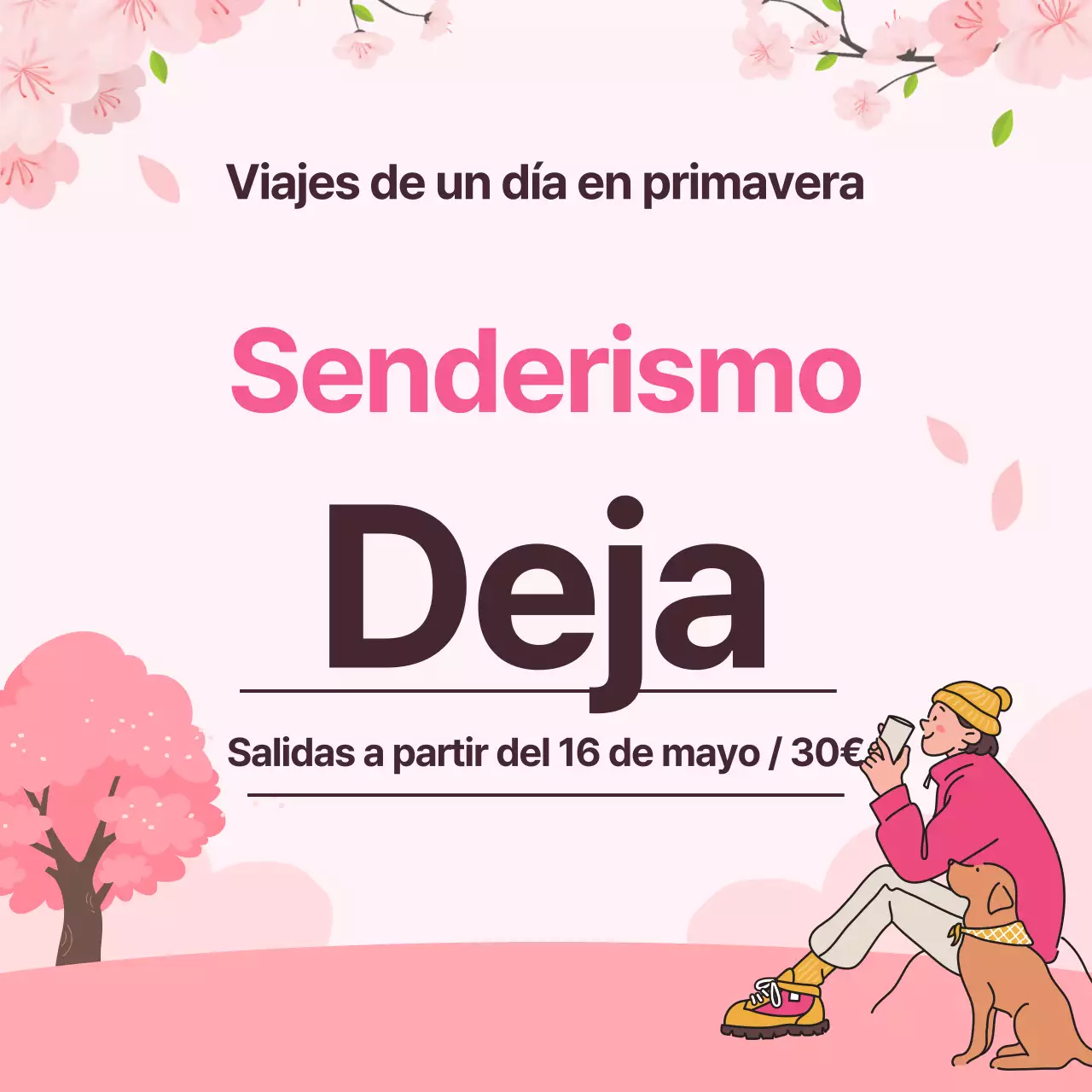 Anuncio de una bonita agencia de viajes de un día con fondo rosa