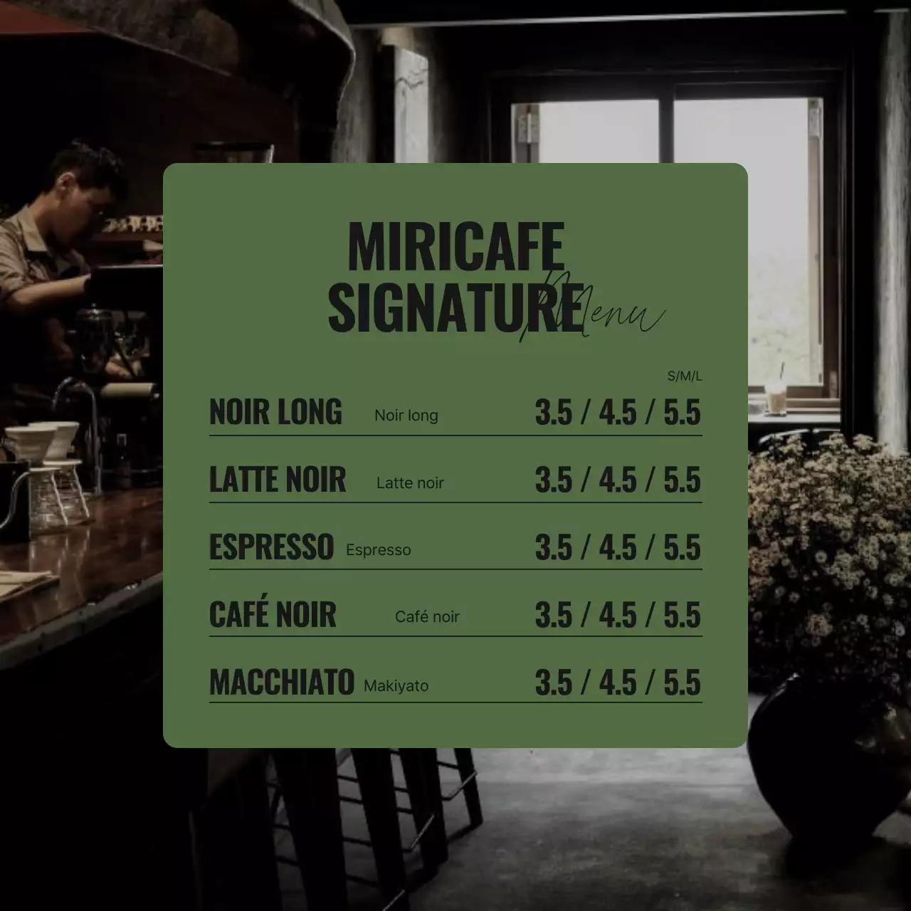 Un café simple dans les tons kaki et gris Information sur l'annonce de l'événement