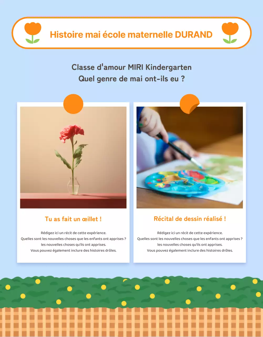 Annonces préscolaires orange et jaunes