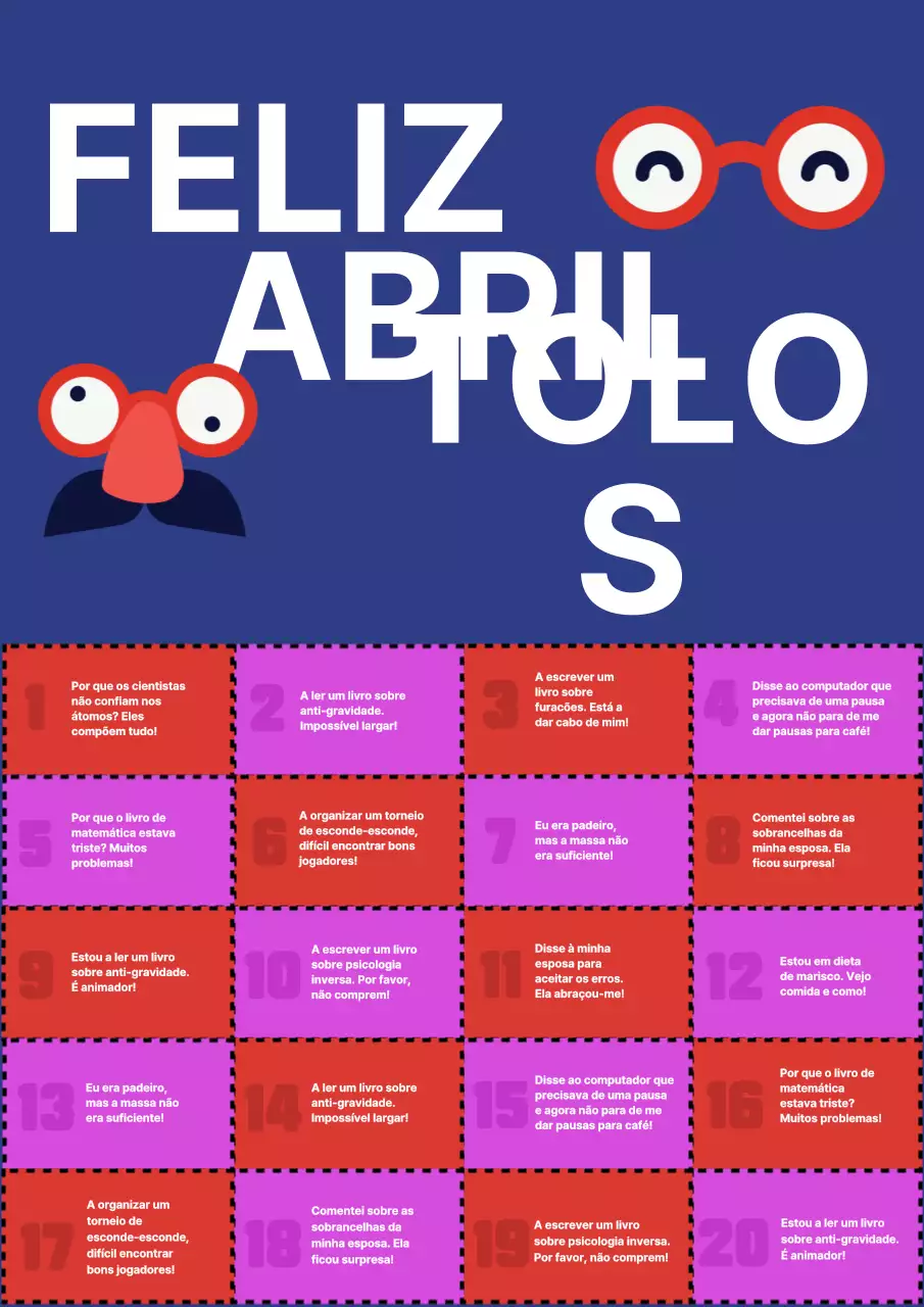 Azul e Vermelho Moderno Introdução à atividade do Dia da Mentira