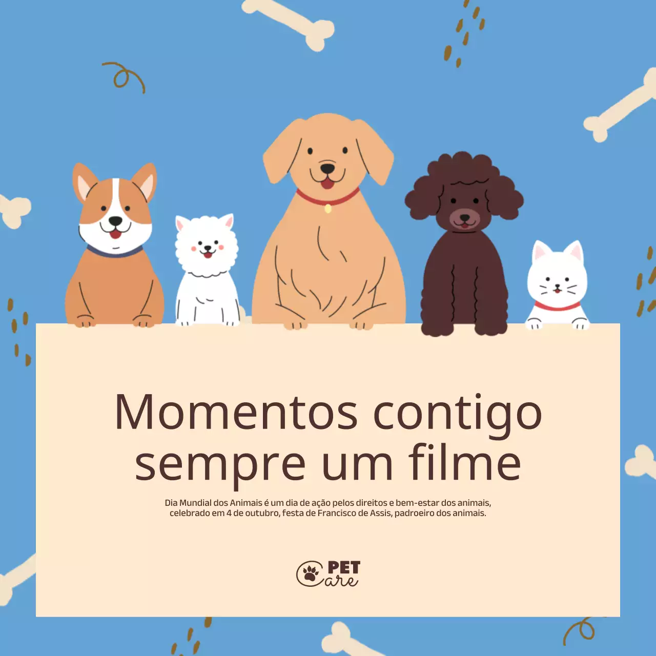 Anúncio de serviço de cuidados para animais de estimação bonito e sentimental em azul e bege