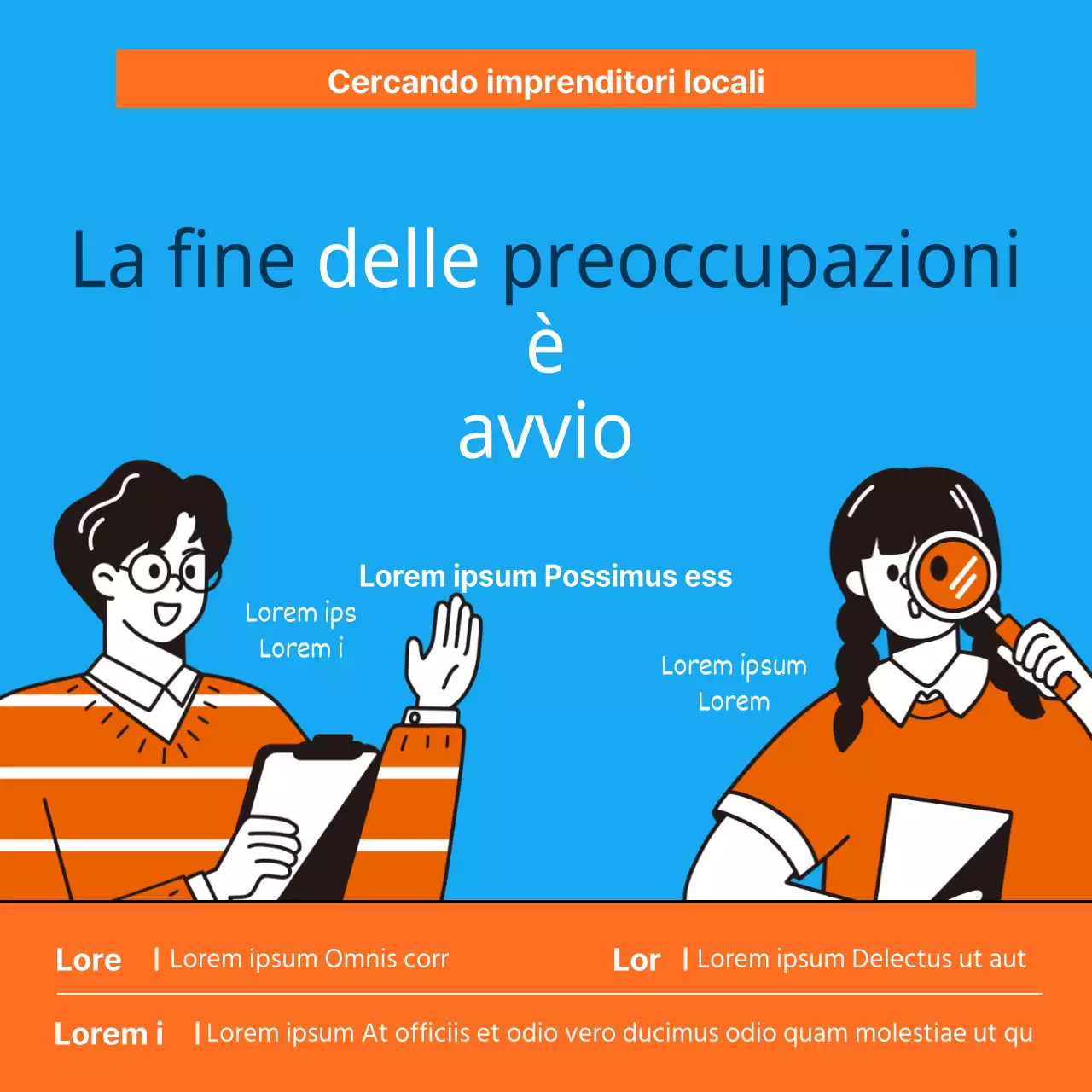 Promuovere un concorso kitsch arancione e blu prima dell'avvio dell'attività.