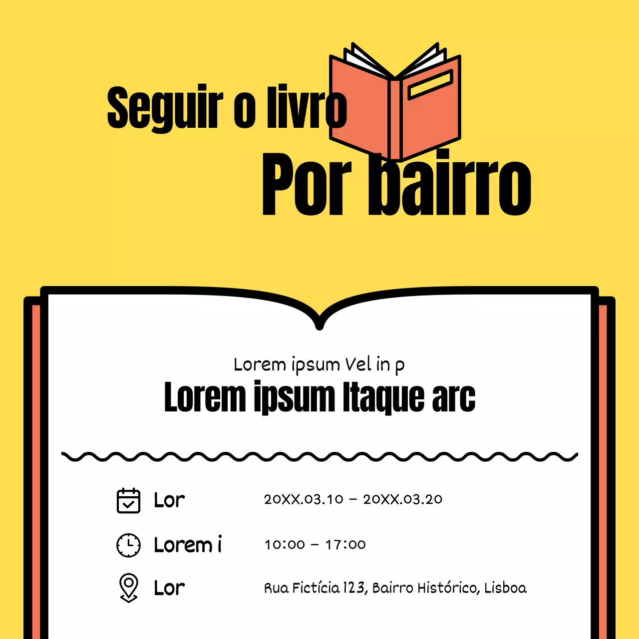 Um simples anúncio pop-up laranja e amarelo de uma livraria independente