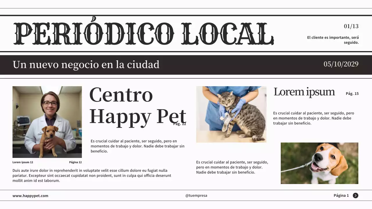 Presentación empresarial de periódico clásico minimalista gris