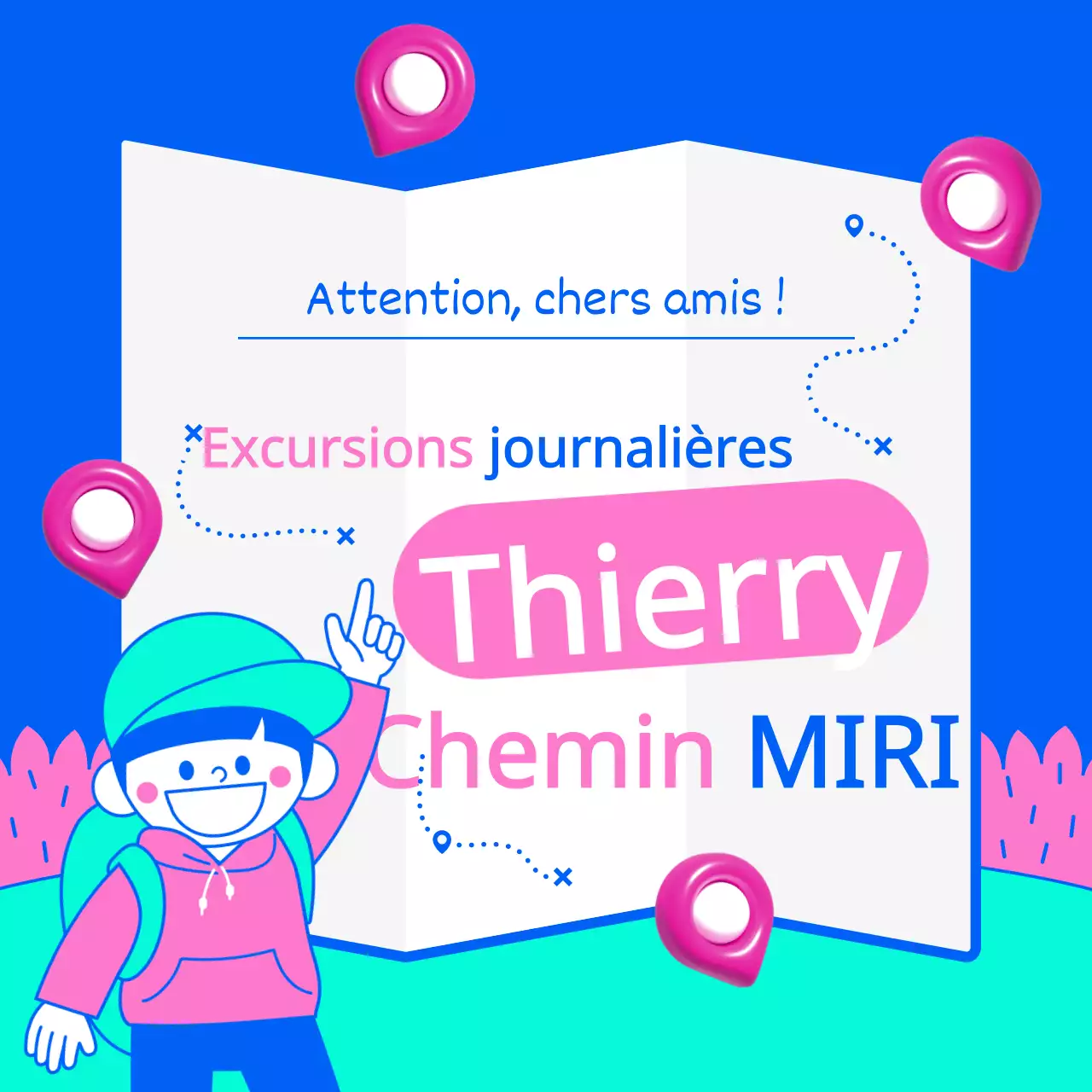 Promouvoir les excursions d'une journée en rose et bleu