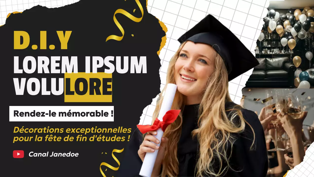 Idées de fêtes de fin d'études DIY jaunes, noires et modernes