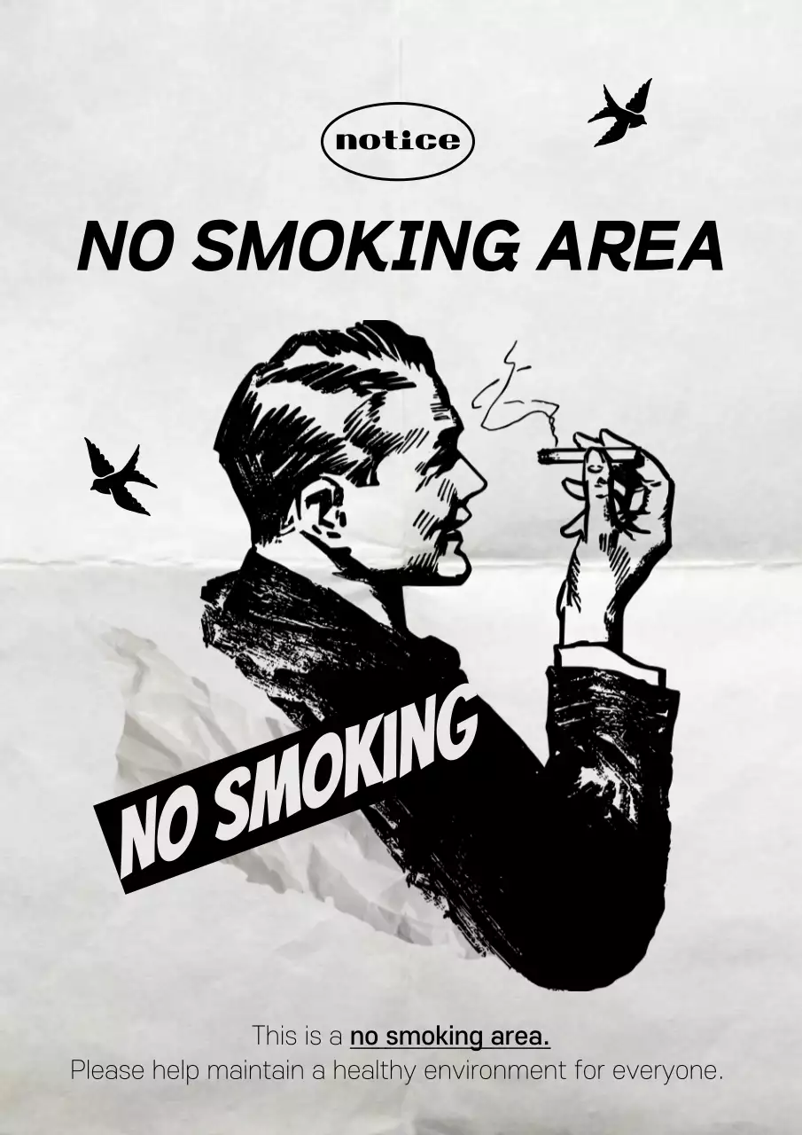 블랙 레트로 금연 공지 포스터