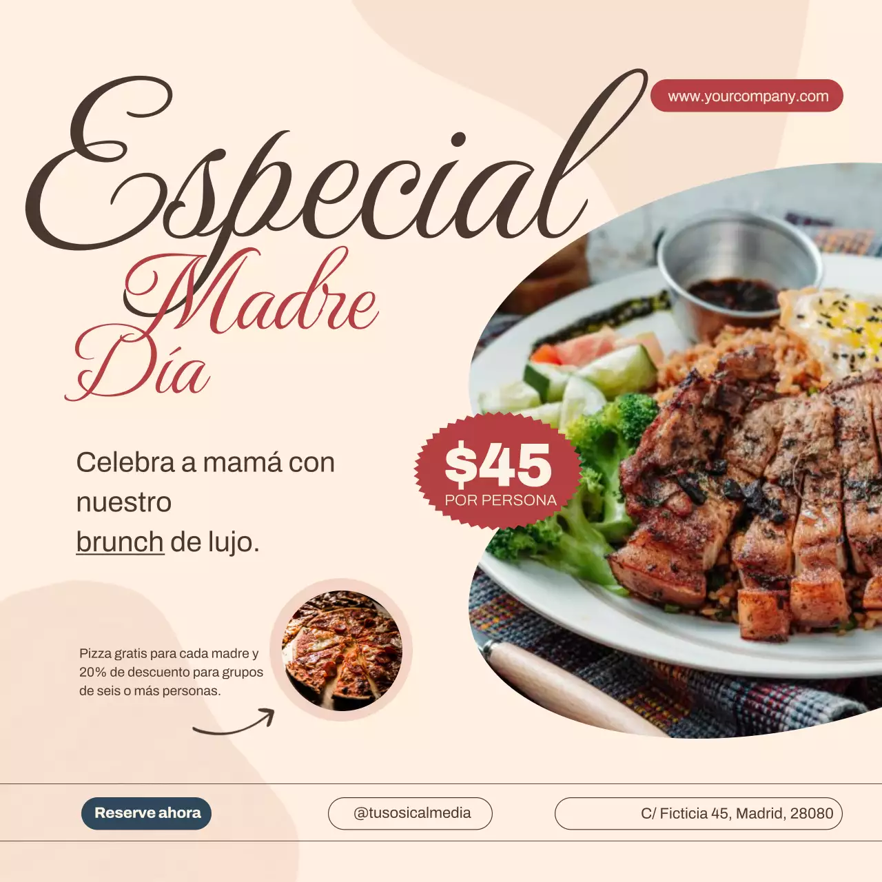 Beige Clásico Sencillo Brunch Especial Día de la Madre Publicidad