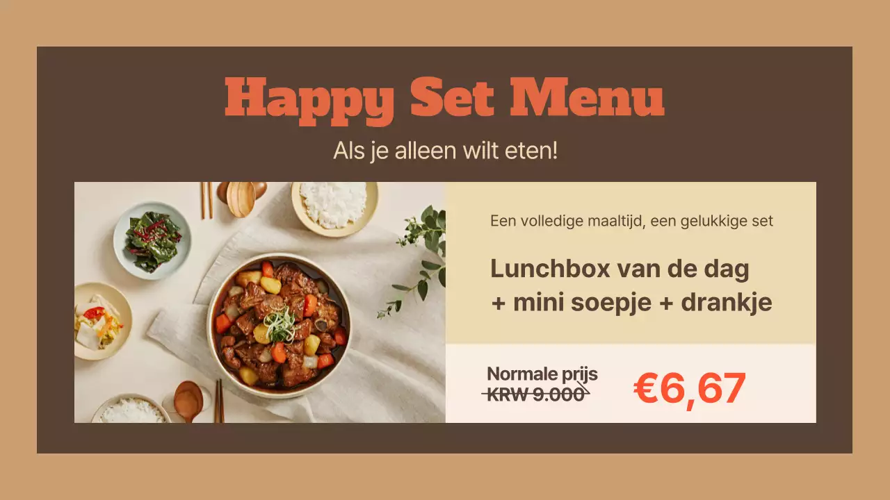Promoot een eenvoudig bento-restaurant in bruin en beige