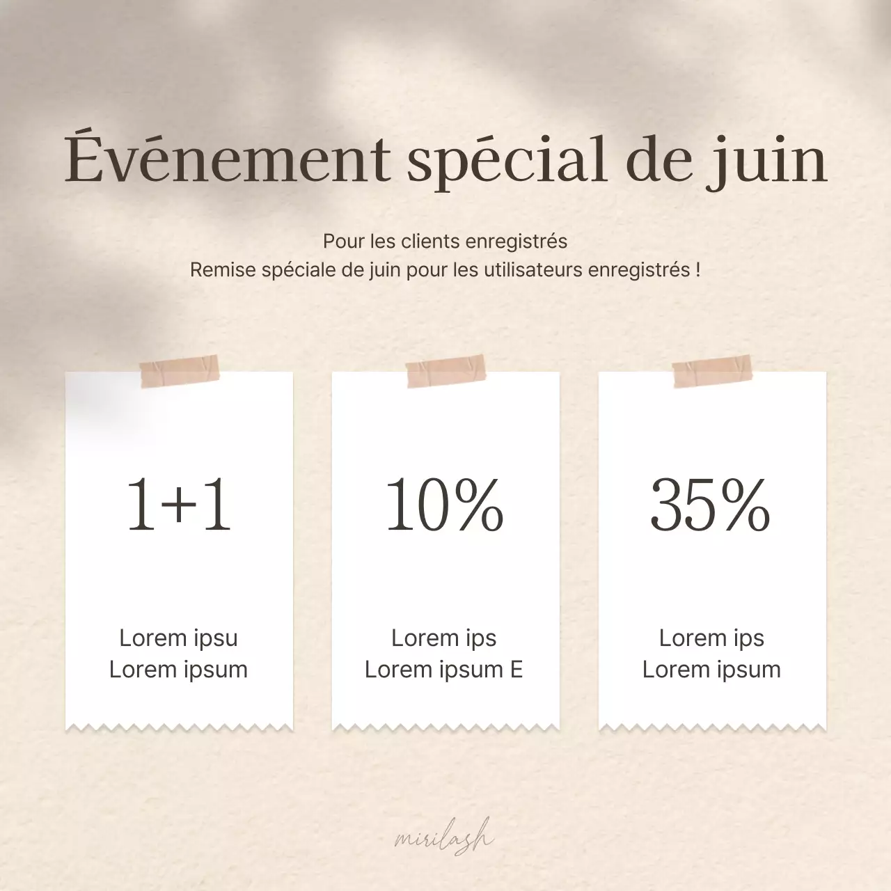 Promouvoir un événement pour des traitements simples des cils dans les tons bruns et beiges