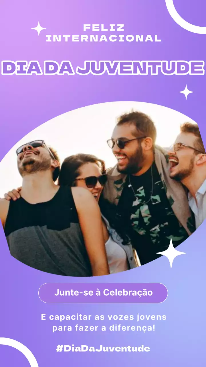 Campanha de celebração do Dia da Juventude em tons de roxo e branco