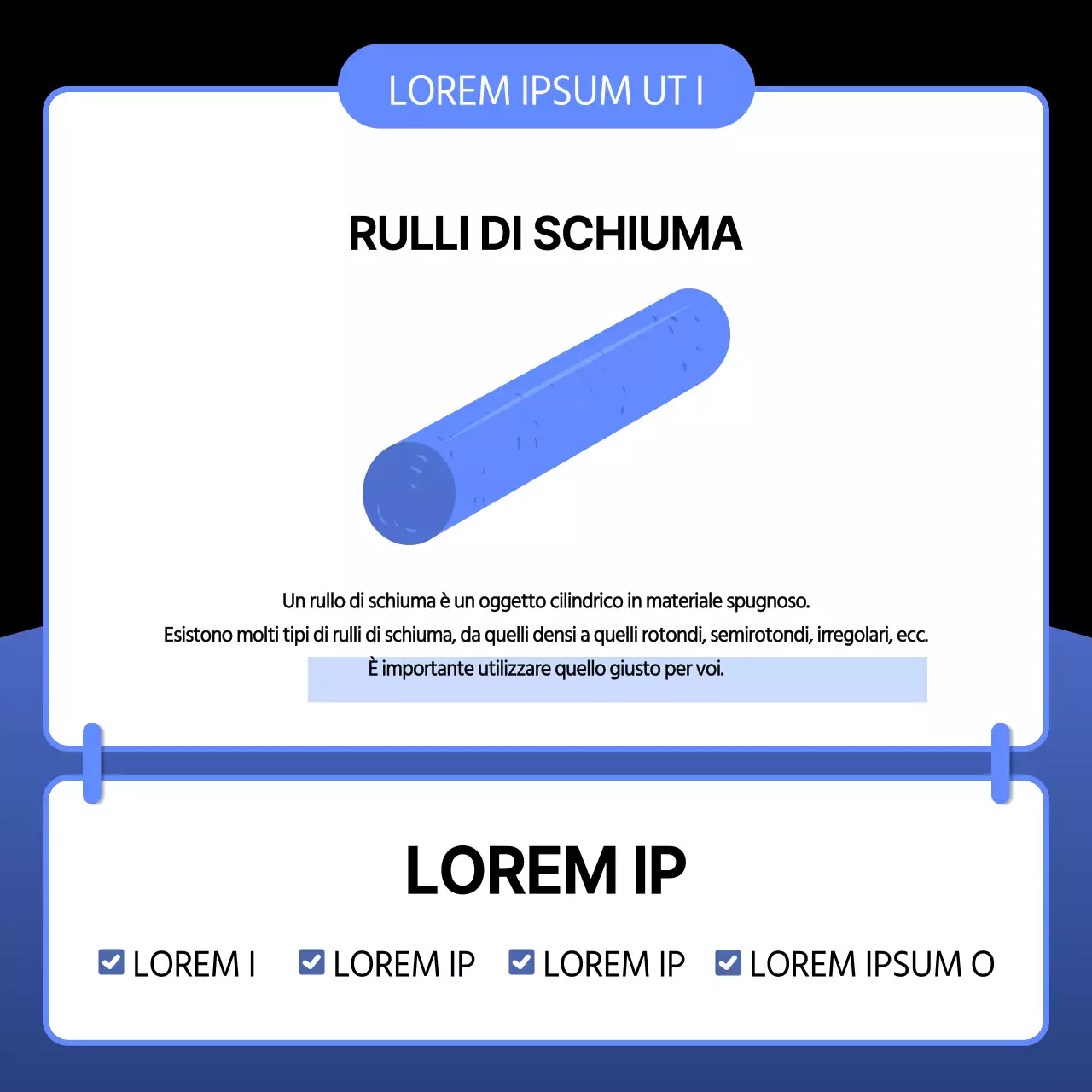 Una semplice guida al foam roller prima e dopo l'allenamento, in blu e nero.