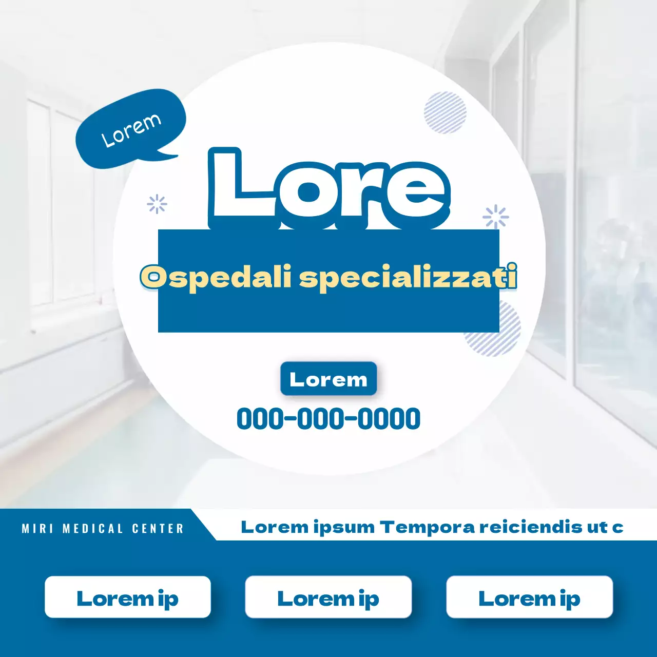 Pubblicità di una clinica per visite mediche in stile basic blu
