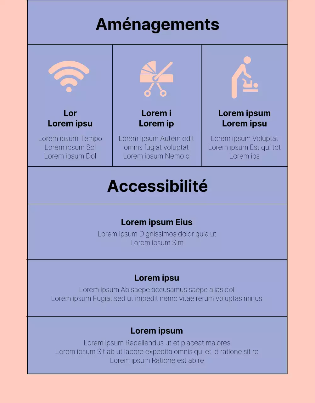 Des informations simples sur le programme en mauve et en rose