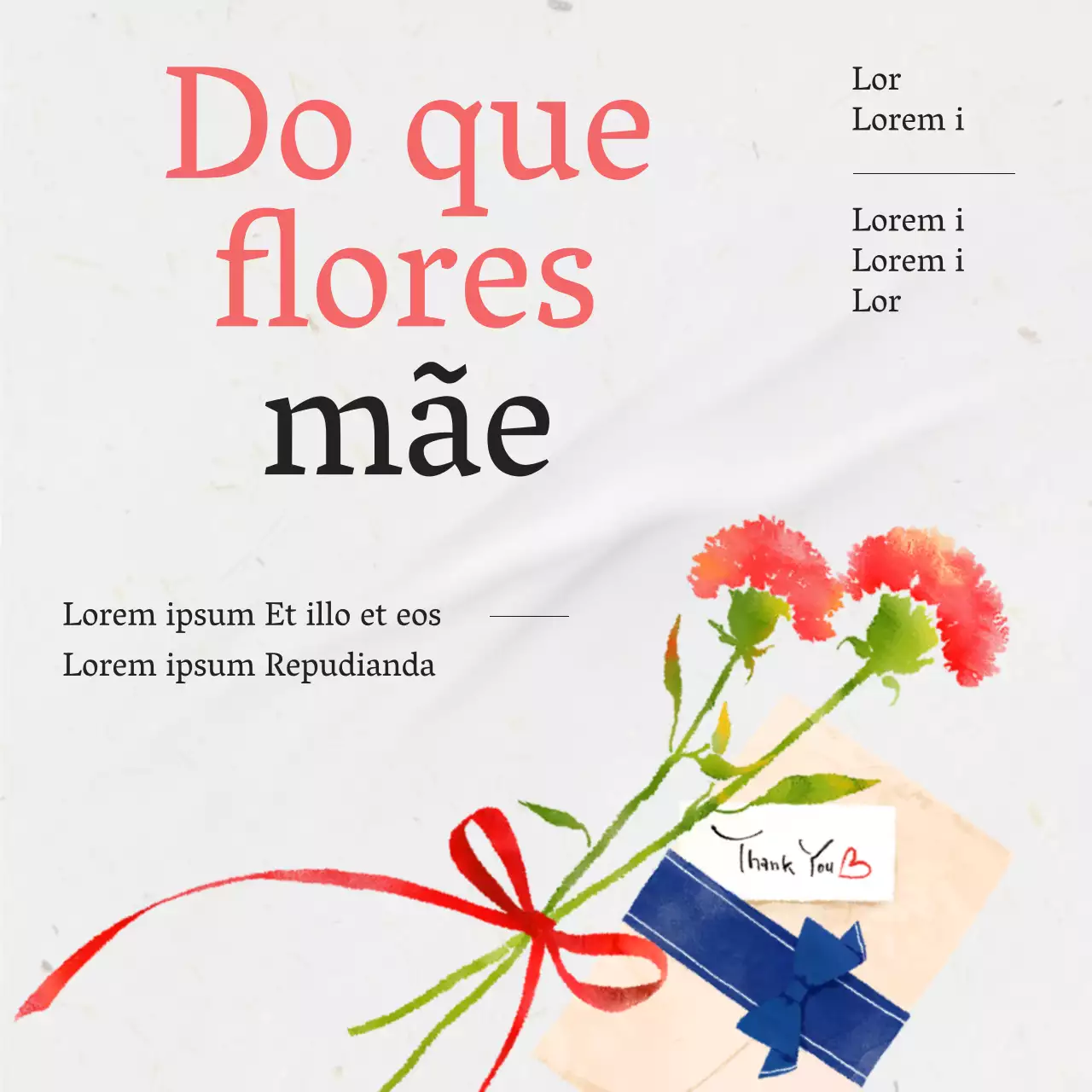 Convite simples para evento do Dia da Mãe com cravos em vermelho e bege