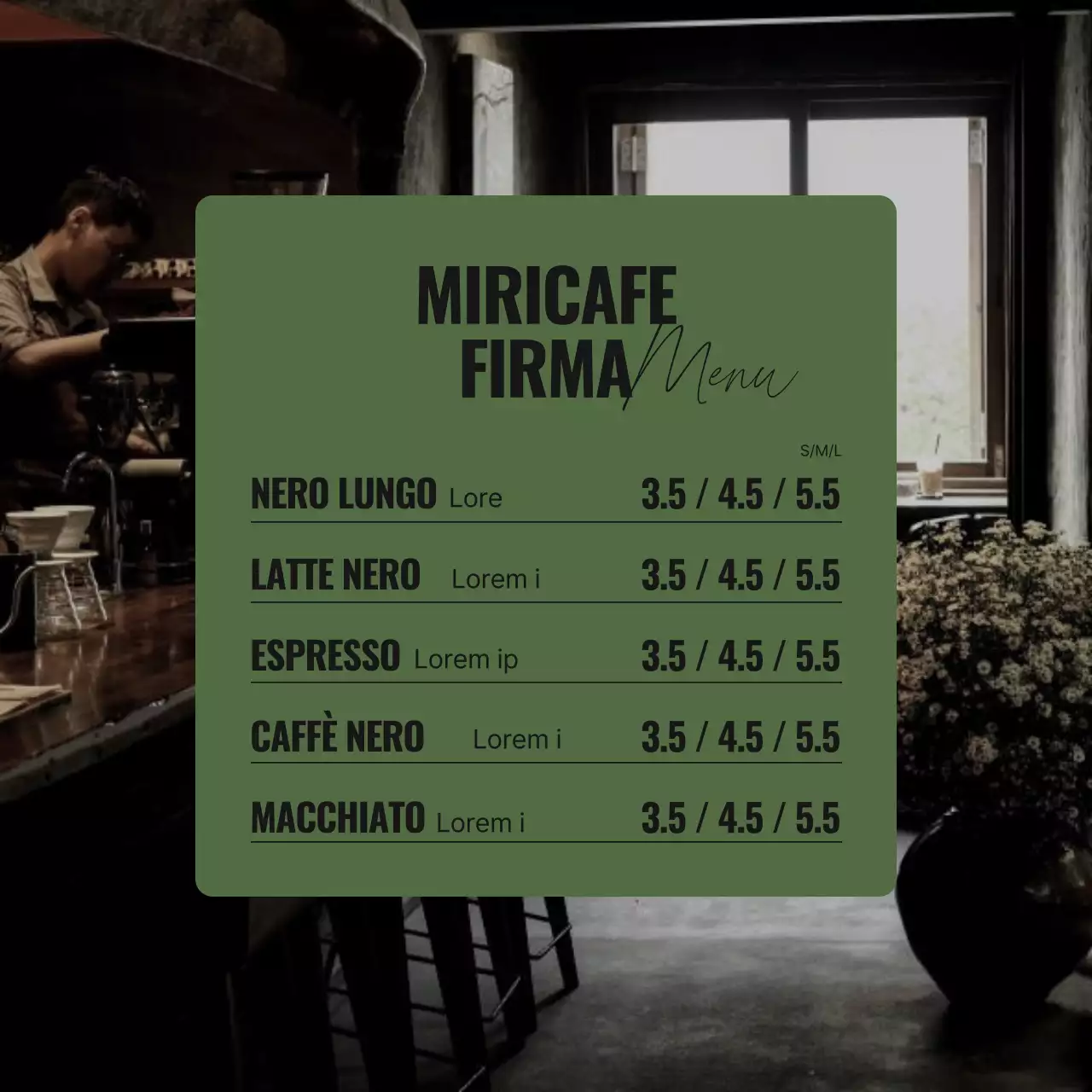 Un caffè semplice nei colori cachi e grigio Informazioni sull'evento