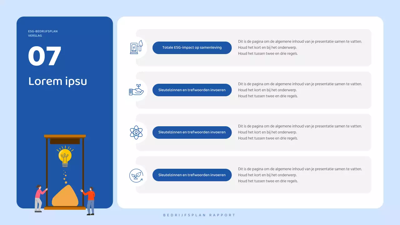 Een mooi, blauw en wit ESG-bedrijfsplan