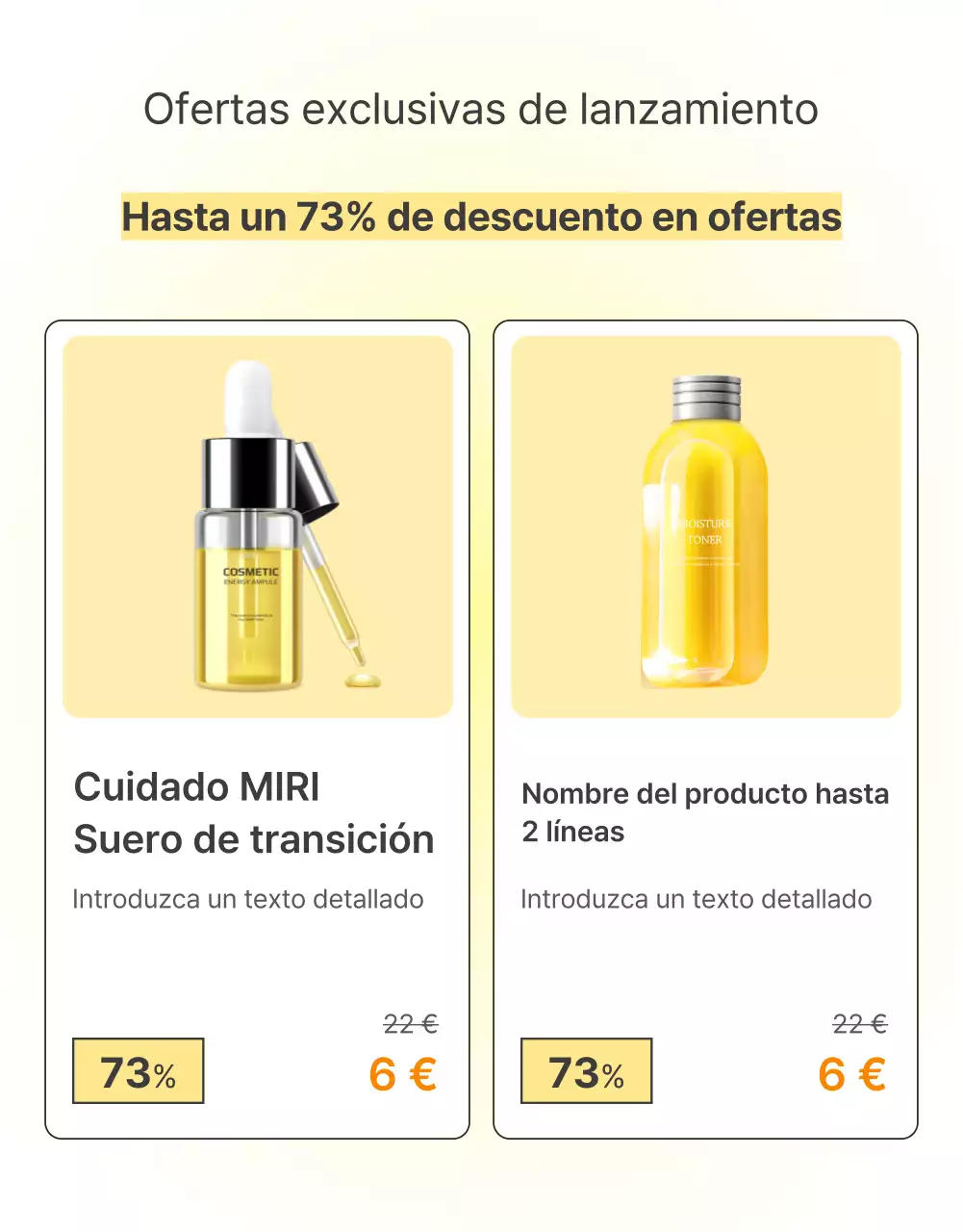 Promover cosméticos sencillos para el cuidado de la piel en amarillo y naranja