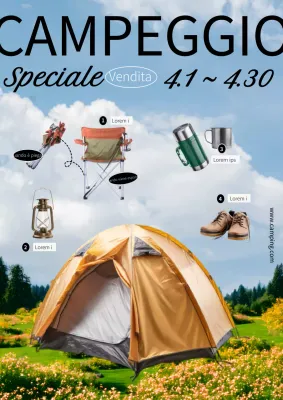 Promuovete una vendita di semplici attrezzature da campeggio in azzurro
