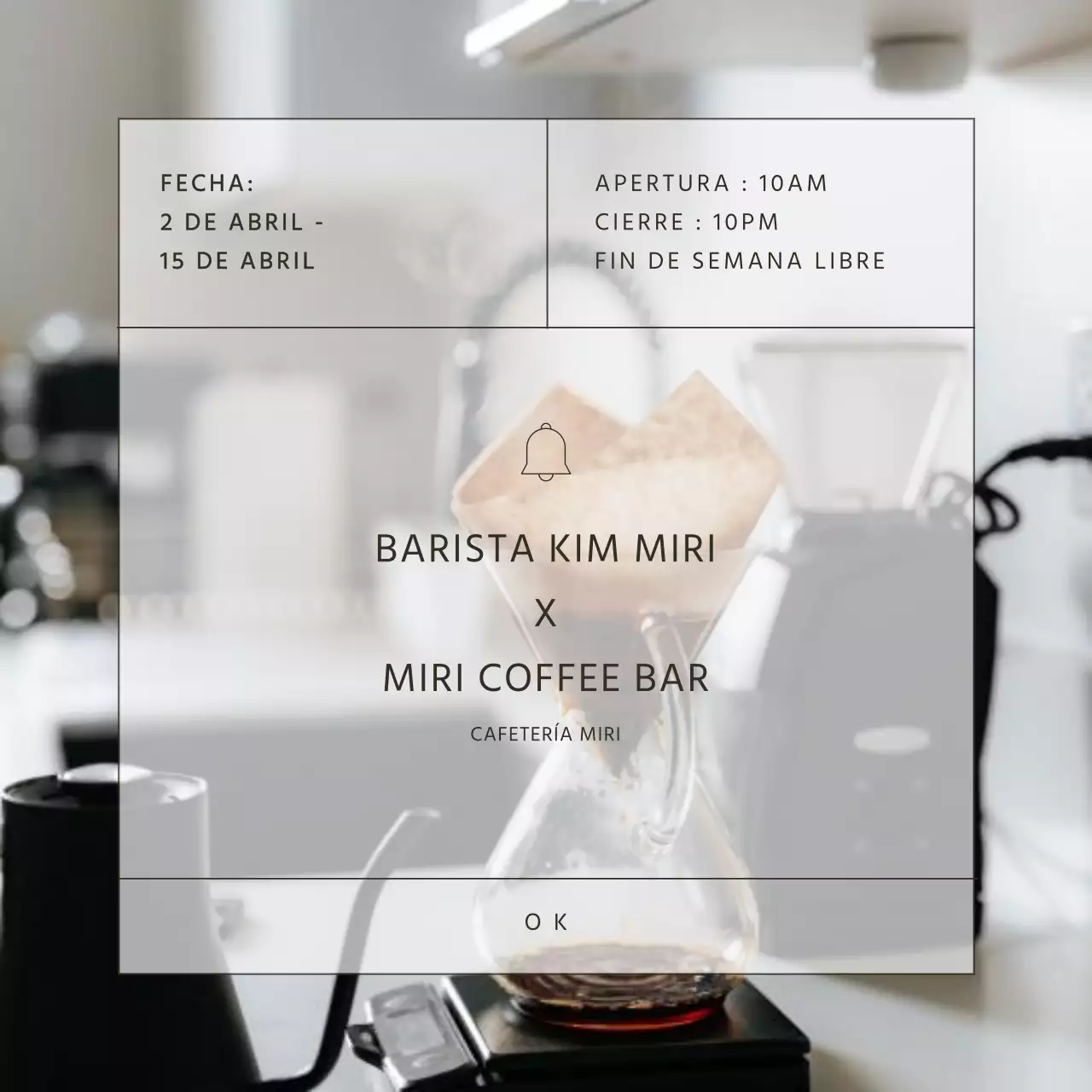 Sencillo anuncio de cafetería en beige y gris