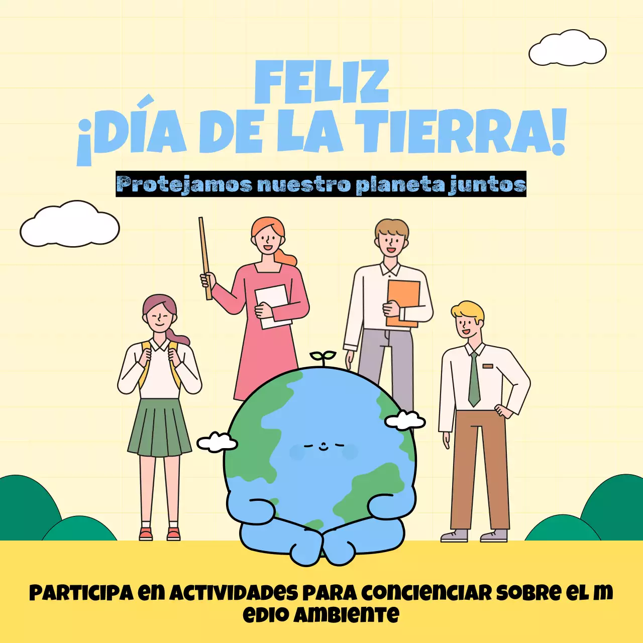 Campaña del Día de la Tierra de la Escuela Moderna Amarillo y Azul