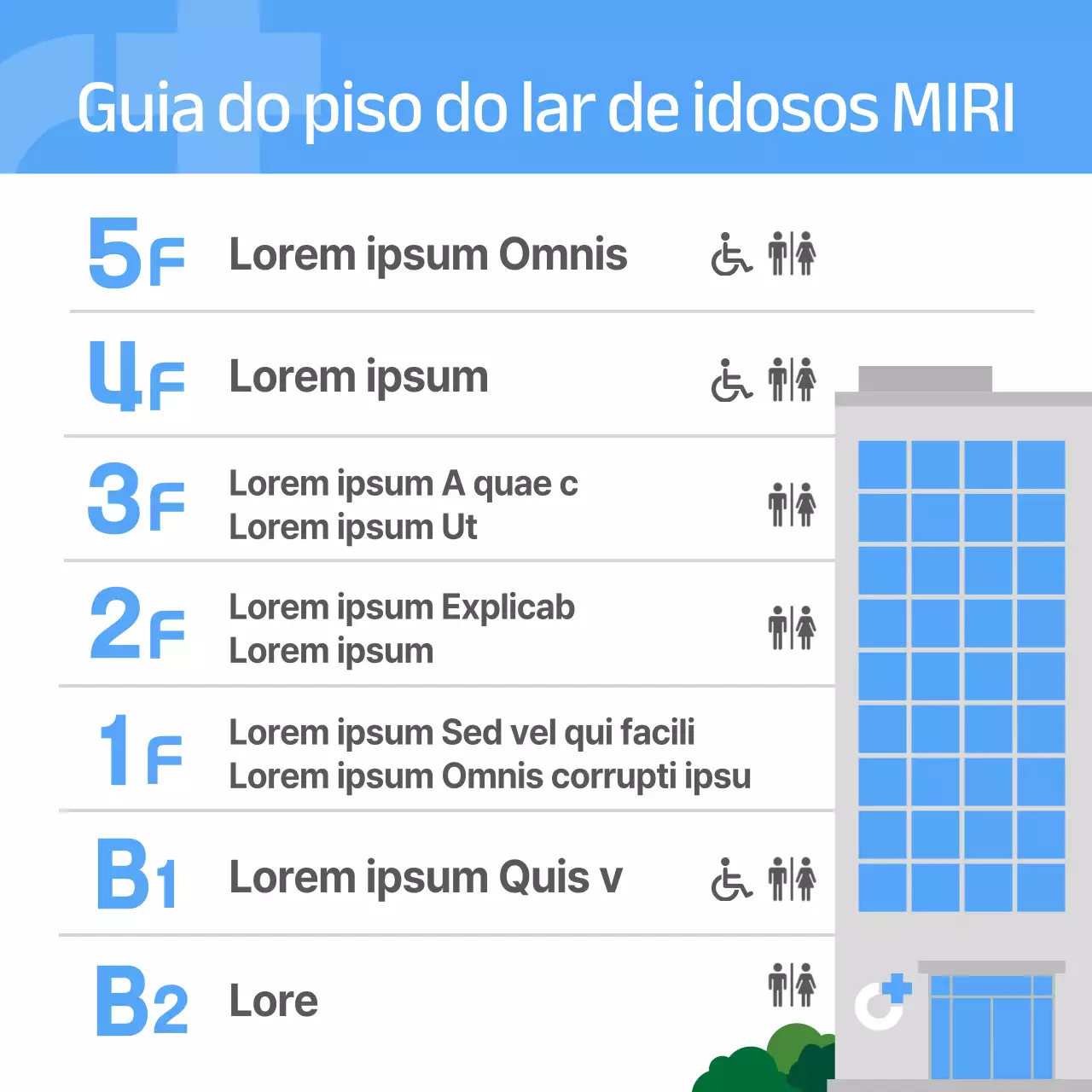 Anúncio de um lar de idosos acolhedor em azul claro e branco