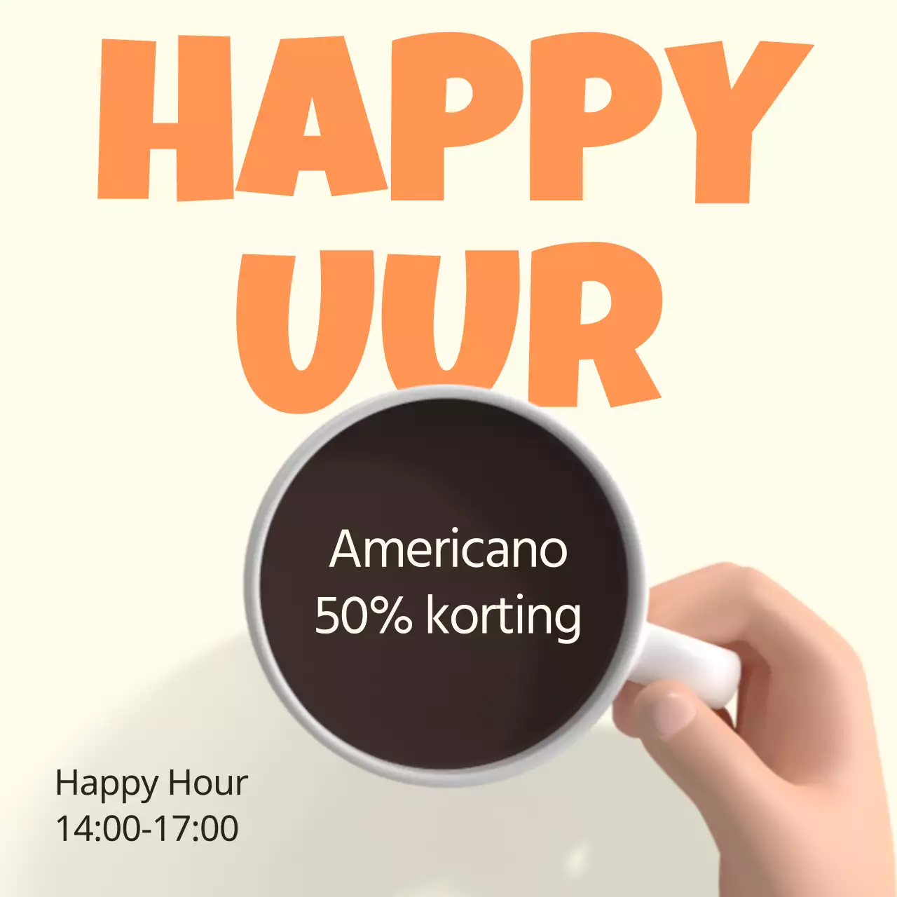 Een eenvoudige gele en oranje reclame voor een café