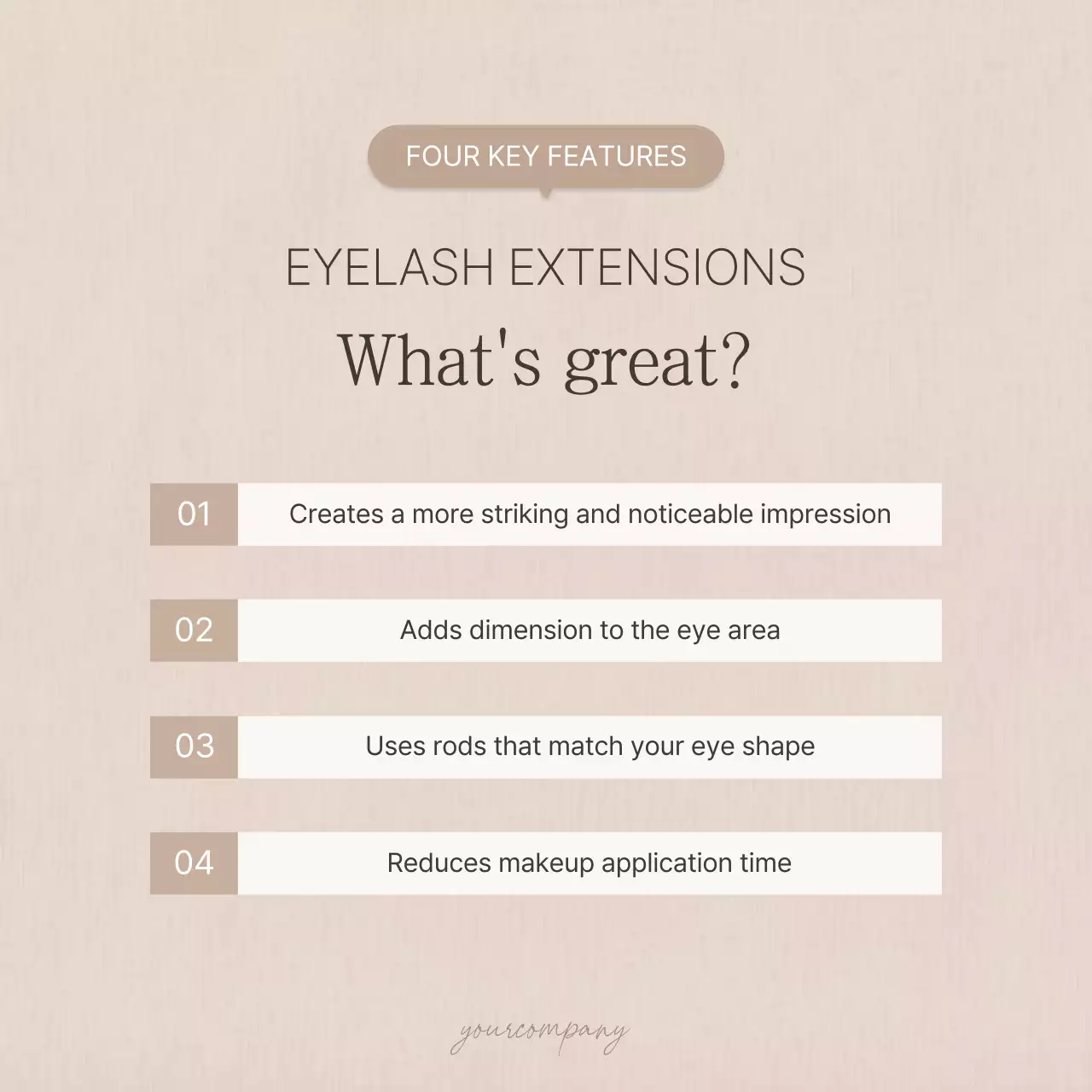 Simple eyelash extensions in brown and beige beauty tips